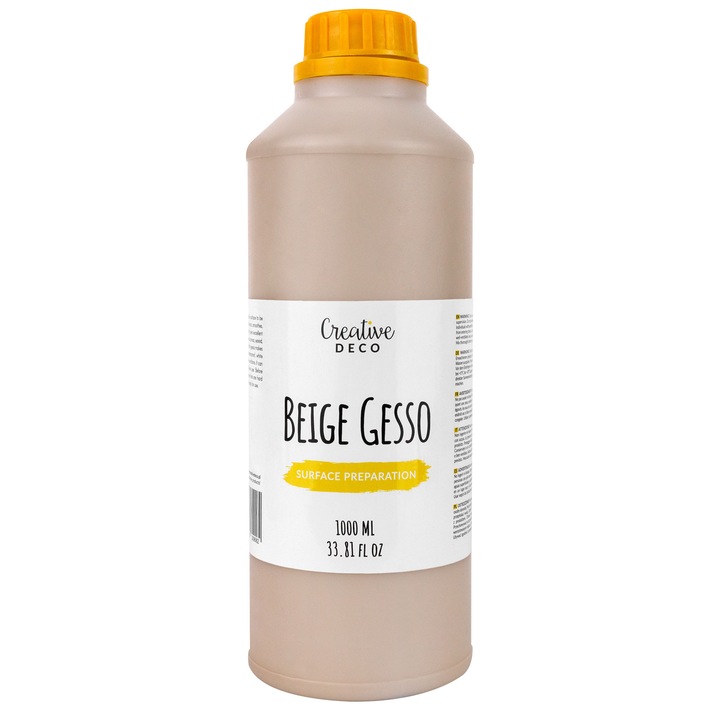 Akril gesso alapozó, bézs, Creative Deco, 1L, professzionális festékalapozó, tökéletes fedés, vékony folyékony állag, fára, papírra, üvegre és más felületekre