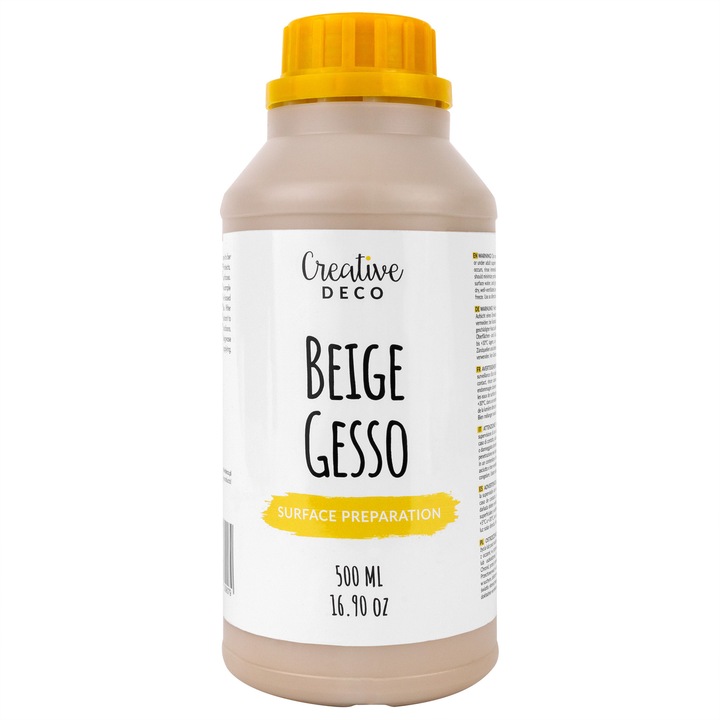 Grund acrilic gesso, bej, Creative Deco, 500 ml, pregatire profesionala pentru pictura, acoperire perfecta, consistenta fluida, ideal pentru lemn, hartie, sticla si alte suprafete