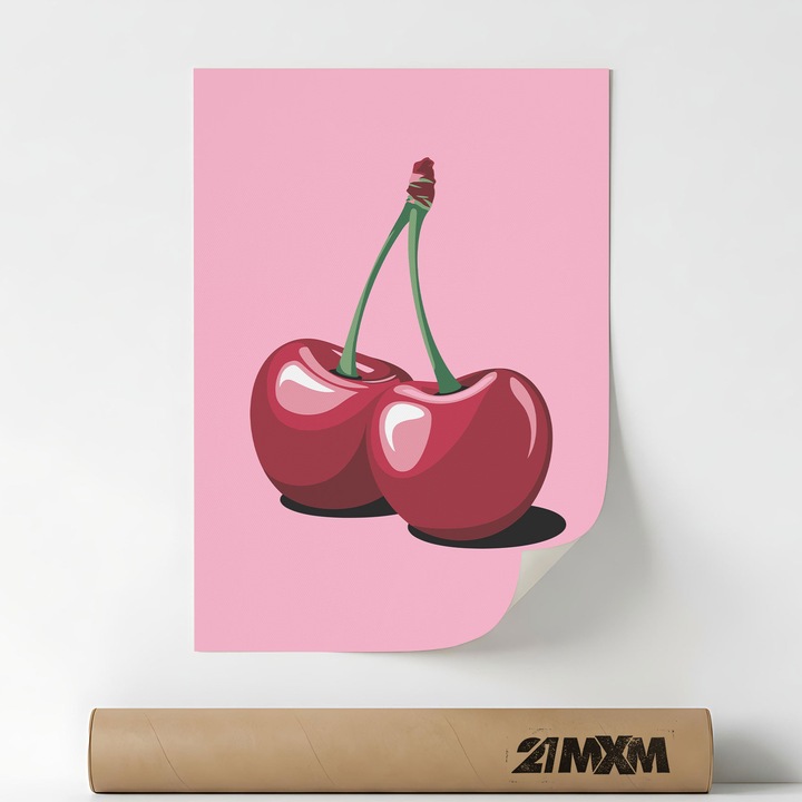 Poster 'Cherry Pop Art' Pe Panza Mata – Design Minimalist, 30 x 40 cm, Fara Rama