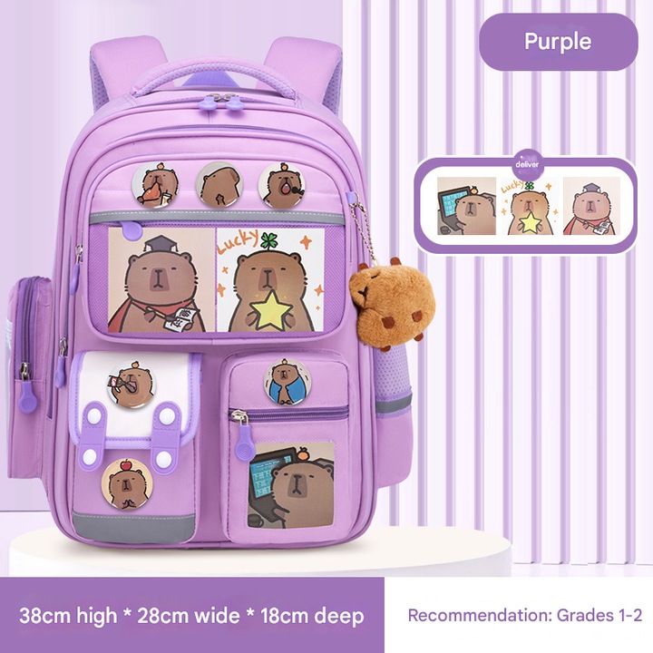 Lila iskolatáska, unisex, nagy kapacitású