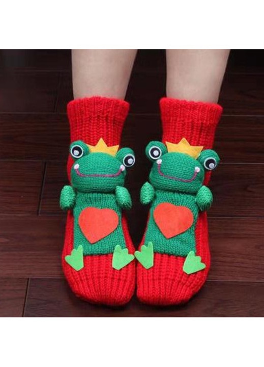 Sosete dama, antiderapante, verzi, set, lana, broasca verde