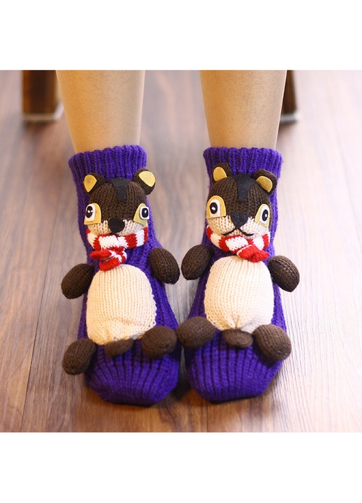 Дамски чорапи, противоплъзгащи, вълнени, тъмнолилави, комплект