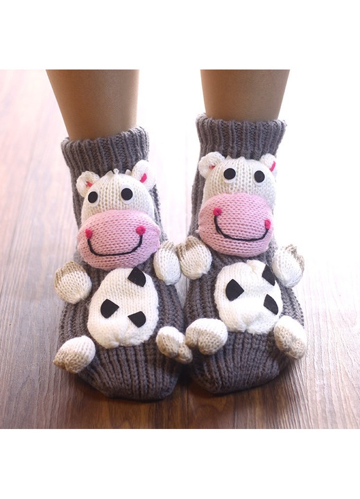 Sosete dama Model vaca, lana, antiderapante, calduroase, Gri