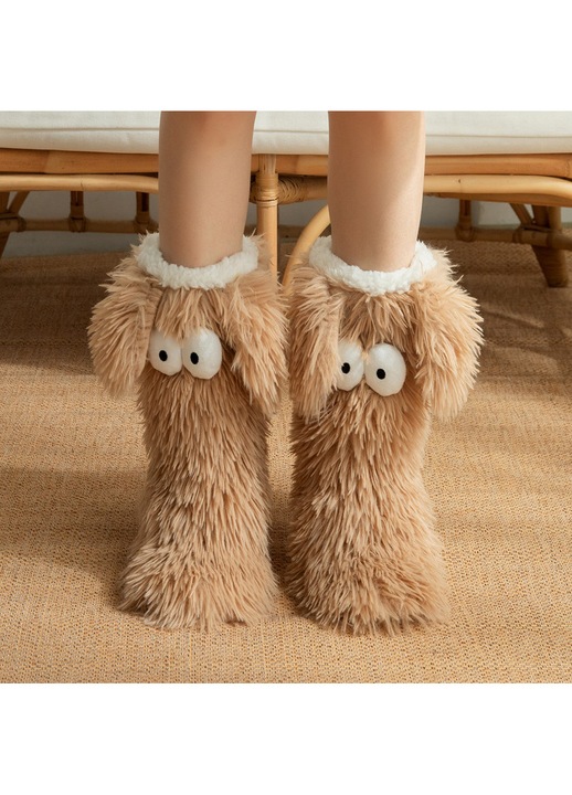 Дамски чорапи, поларени, отвътре, нехлъзгащи се, кафяви