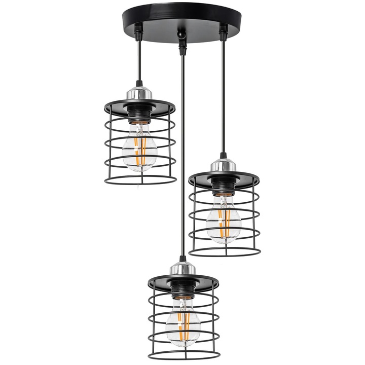 Плафониера с 3 източника на осветление E 27, Метал, Черен, 200x1000 мм