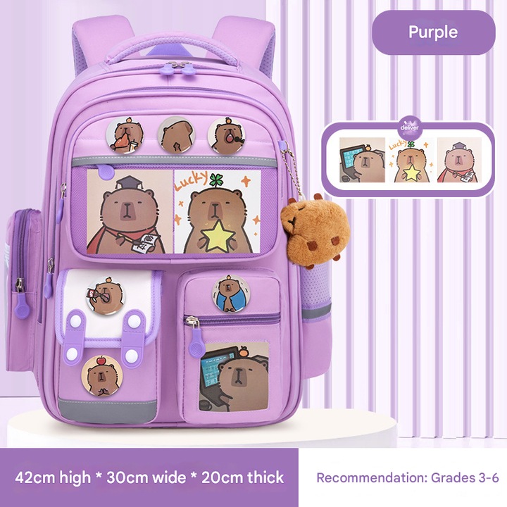 Iskolatáska Kapibala, uniszex, nagy kapacitású, lila, nagy méret