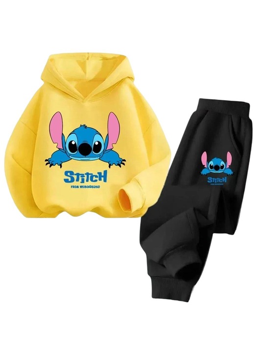 Детски ежедневен комплект, щампа Stitch, черно/жълто