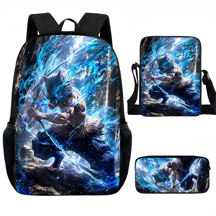 Demon Slayer diák hátizsák szett, 15 hüvelykes, válltáska, egyszerű tolltartó