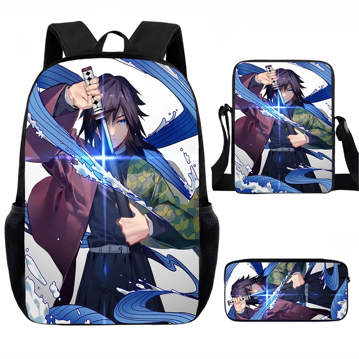 Demon Slayer diák hátizsák szett, 15 hüvelykes, válltáska, egyszerű tolltartó