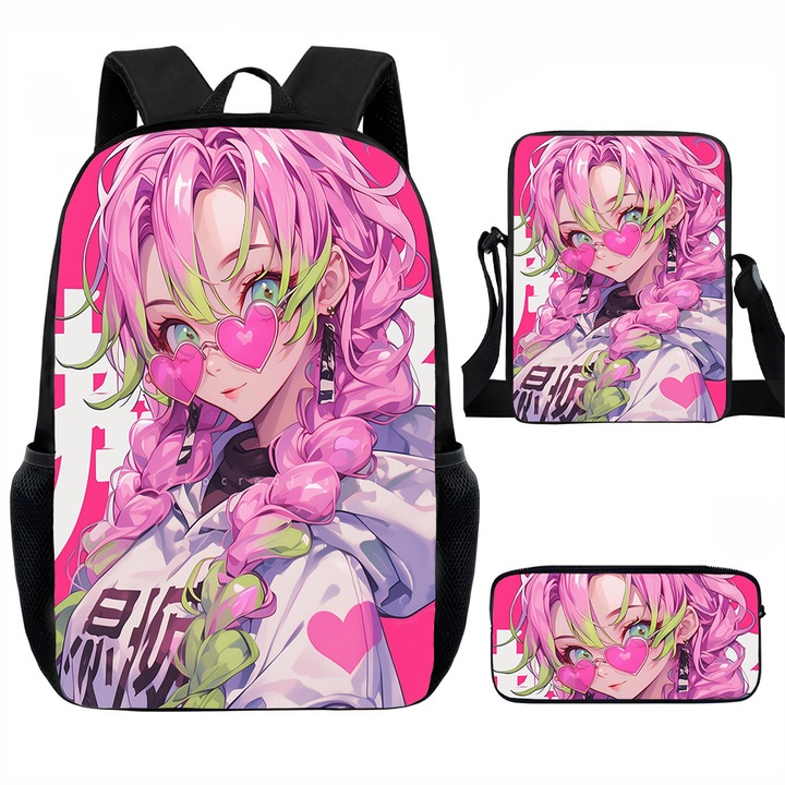 Demon Slayer diák hátizsák szett, 15 hüvelykes, válltáska, egyszerű tolltartó