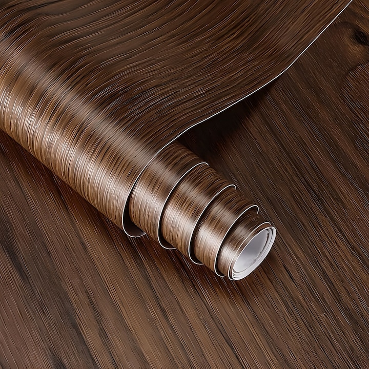 Folie autocolanta imitatie lemn Omelivon®, 60 cm x 2 m, maro, pentru mobilier, tapet autoadeziv decorativ, usor de indepartat fara urme de lipici