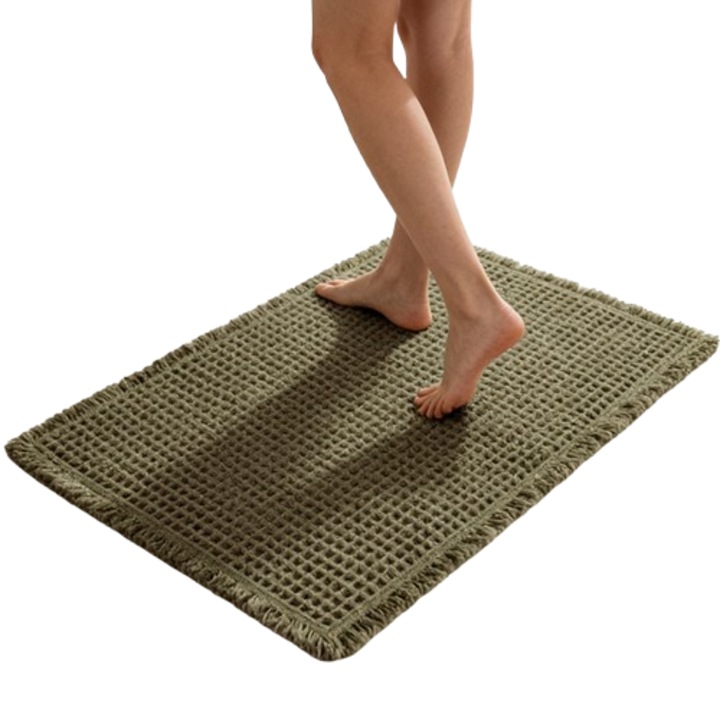 Covoras baie antiderapant, absorbtie mare de apa, verde inchis, 46x77cm