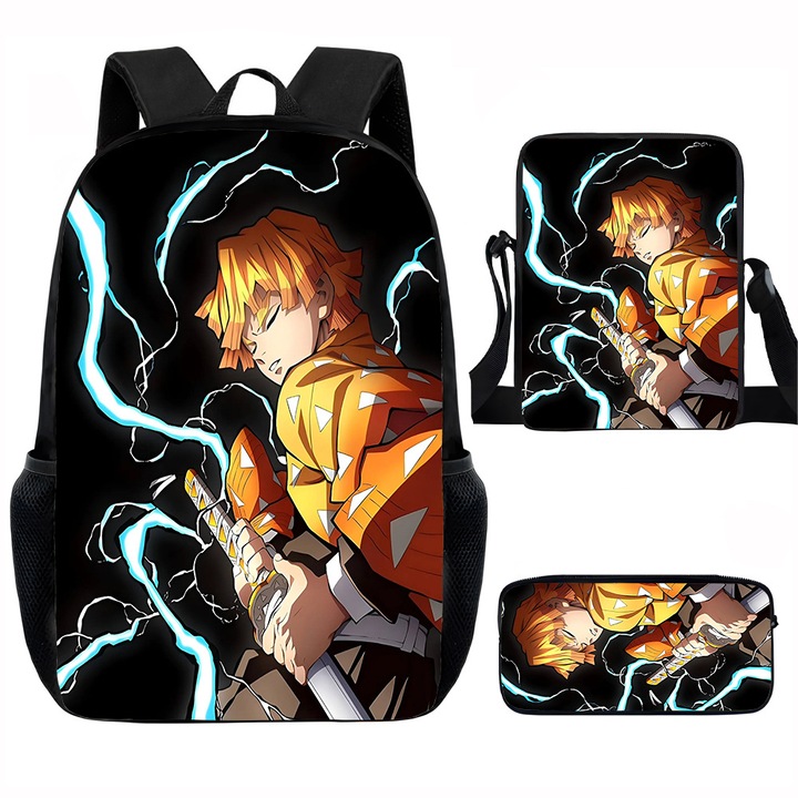 Demon Slayer diák hátizsák szett, 15 hüvelykes, válltáska, egyszerű tolltartó