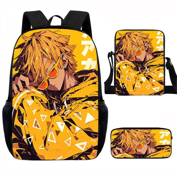 Demon Slayer diák hátizsák szett, 15 hüvelykes, válltáska, egyszerű tolltartó