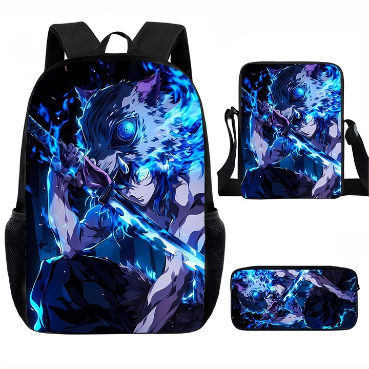 Demon Slayer diák hátizsák szett, 15 hüvelykes, válltáska, egyszerű tolltartó
