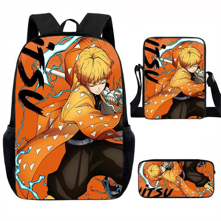 Demon Slayer diák hátizsák szett, 15 hüvelykes, válltáska, egyszerű tolltartó