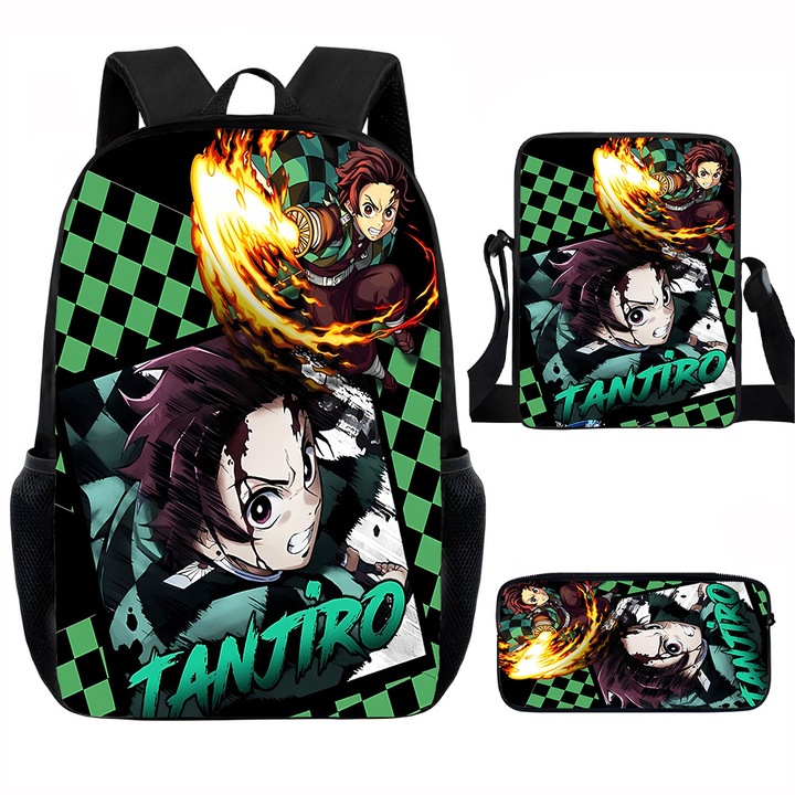 Demon Slayer diák hátizsák szett, 15 hüvelykes, válltáska, egyszerű tolltartó