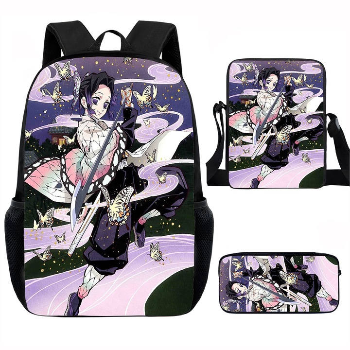 Demon Slayer diák hátizsák szett, 15 hüvelykes, válltáska, egyszerű tolltartó