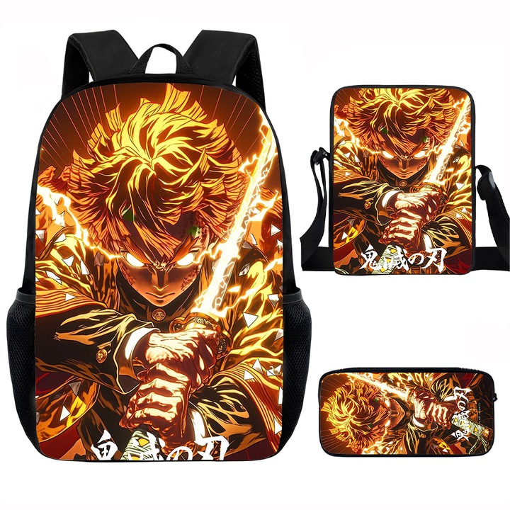 Demon Slayer diák hátizsák szett, 15 hüvelykes, válltáska, egyszerű tolltartó