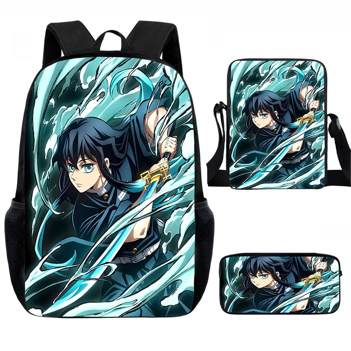 Demon Slayer diák hátizsák szett, 15 hüvelykes, válltáska, egyszerű tolltartó