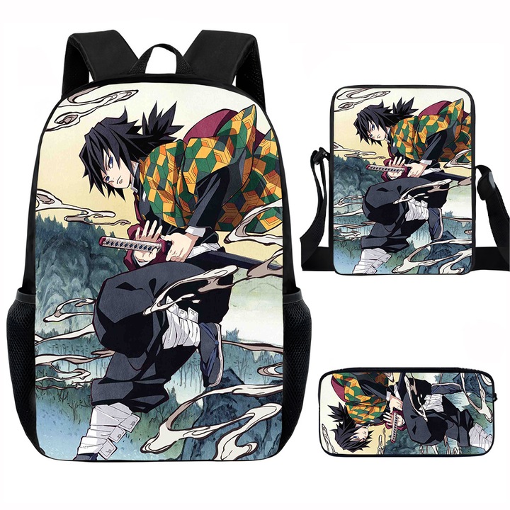 Demon Slayer diák hátizsák szett, 15 hüvelykes, válltáska, egyszerű tolltartó