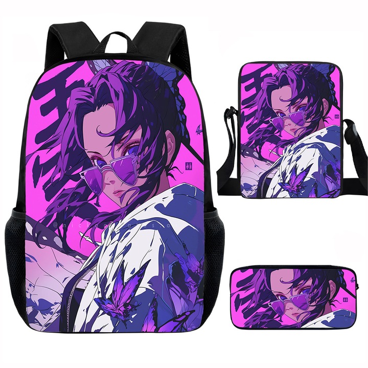 Demon Slayer diák hátizsák szett, 15 hüvelykes, válltáska, egyszerű tolltartó