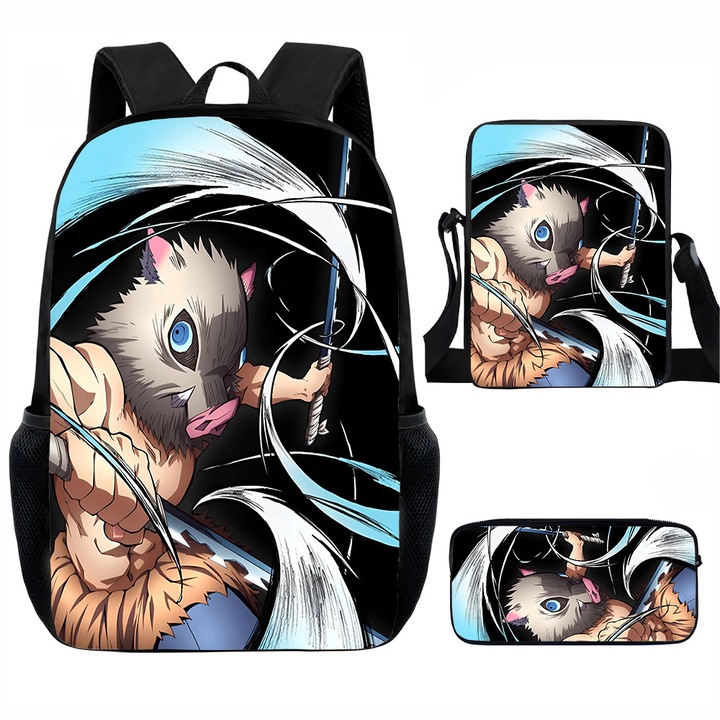 Demon Slayer diák hátizsák szett, 15 hüvelykes, válltáska, egyszerű tolltartó