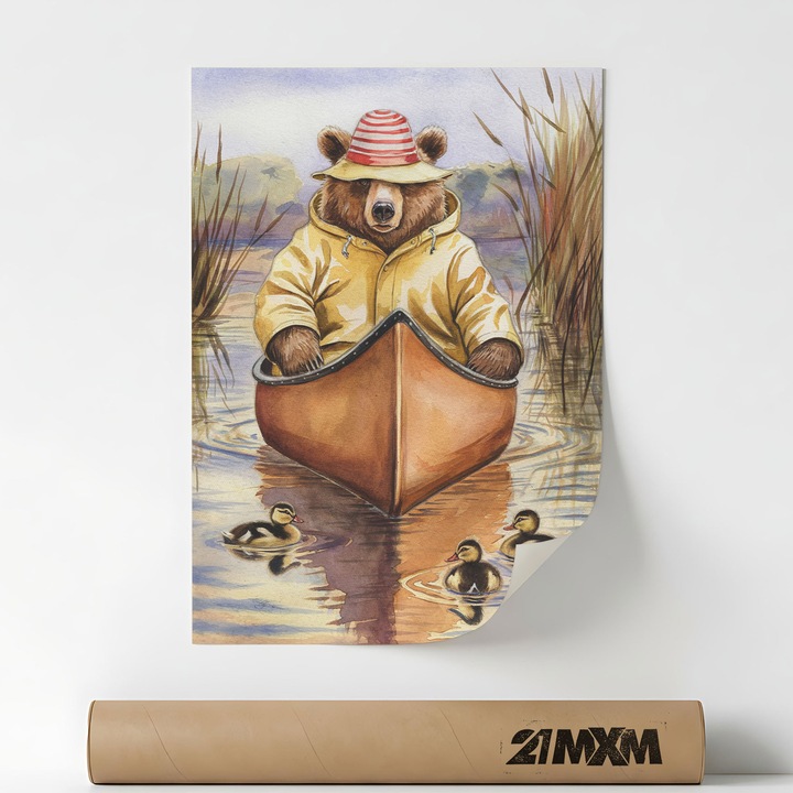 Poster 'Bear In Canoe' Pe Panza Mata – Design Minimalist, 30 x 40 cm, Fara Rama