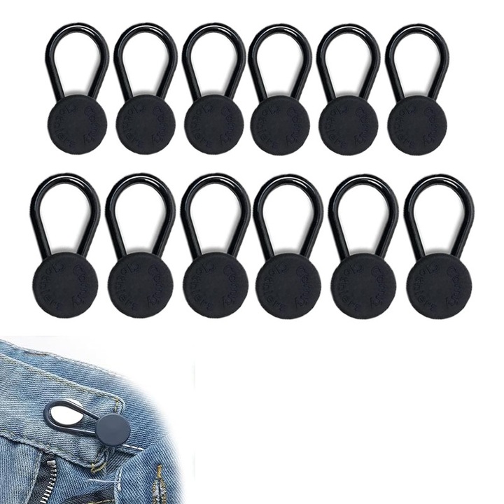 Extensii de talie, set 12 buc, negre, pentru blugi, pantaloni, dimensiuni diferite