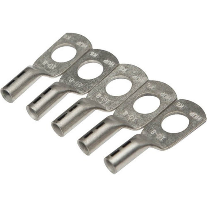 Papuci neizolati Haupa 10mm² cu inel M8, 5 bucati, cupru