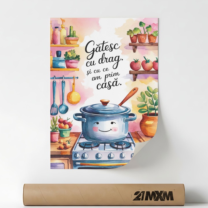 Poster 'Gatesc Cu Drag' Pe Panza Mata – Design Minimalist, 30 x 40 cm, Fara Rama