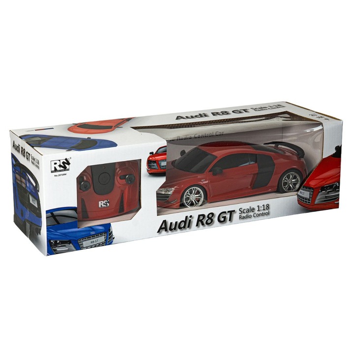 Masinuta RW, model Audi R8 GT, 1:18, 4 canale, LED, rosu, 24.7x11.6x7.2cm