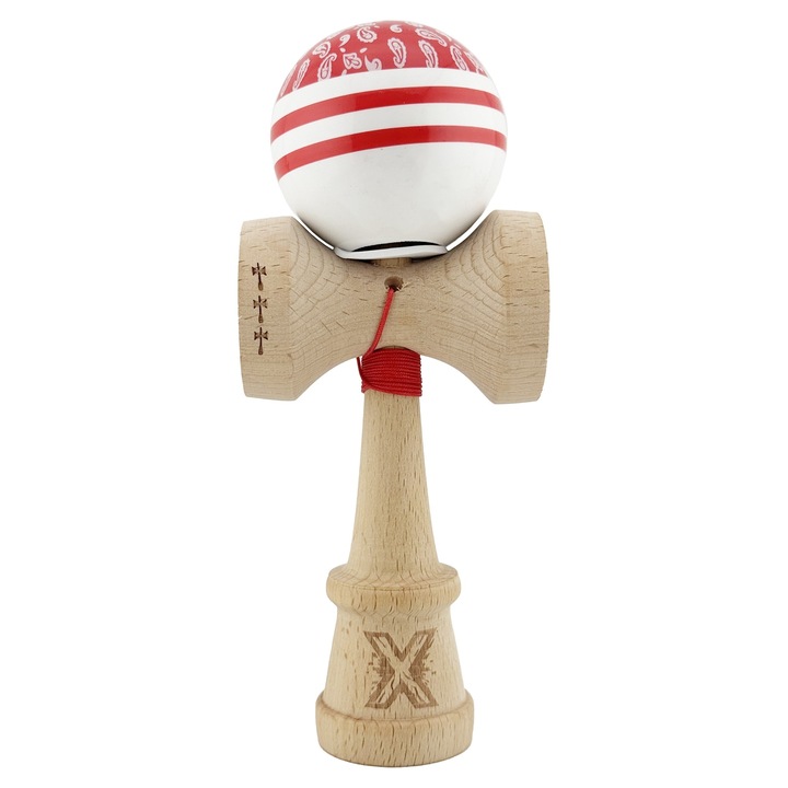 Kendama X Originala CHICANOS, Professzionális, KING SIZE V3 Nagy Csészék, Szuper Ragasztós, Lyuk az Alapban, Fém Csapágy, 18 cm fa, 62/65 cm Zsinór, Piros/Fehér