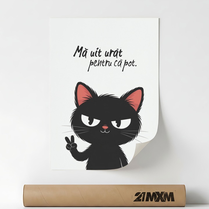 Poster decorativ, mesaj comic cu pisici, Ma Uit Urat Pentru Ca Pot, A3 (29.7 x 42 cm), Fara Rama