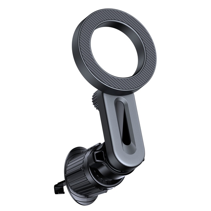 Suport auto pentru telefon, SuooTci, cu clema metalica, magnetic, rotire 360°, negru, set 1 buc.