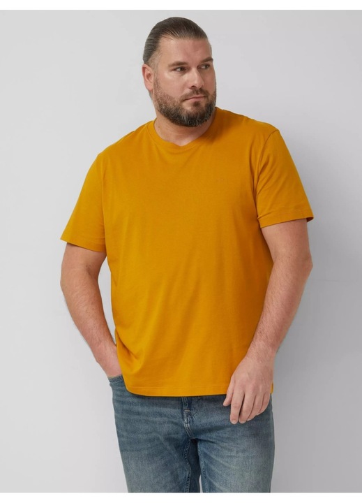 S.Oliver Big Sizes Tricou barbati big sizes cu decolteu la baza gatului, 100% bumbac, Galben inchis