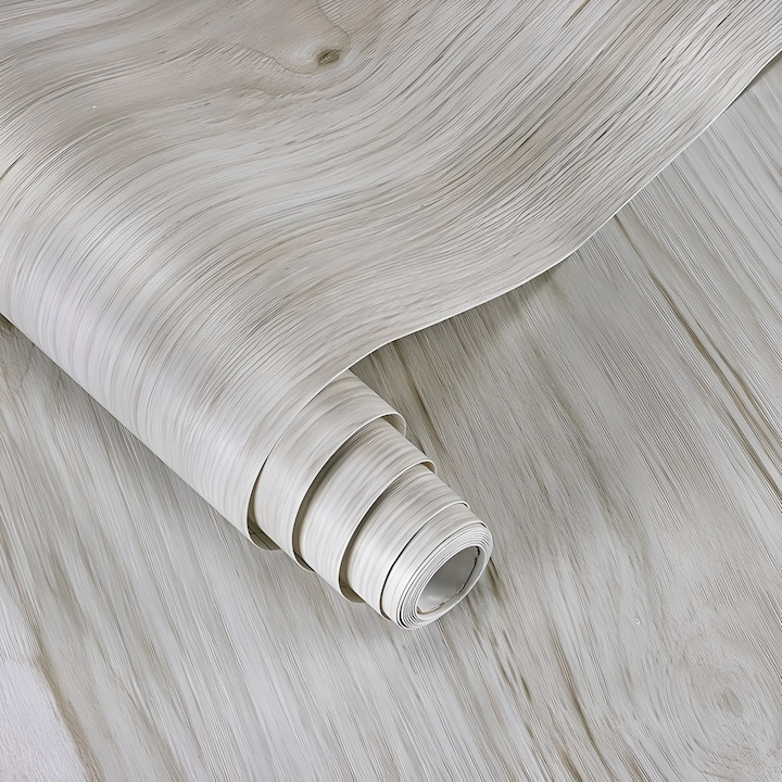 Folie autocolantă imitatie lemn gri deschis Omelivon, 60cm x 2m, autoadezivă, detasabilă fără urme