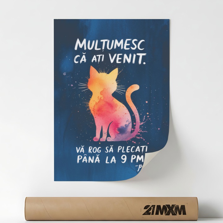 Poster decorativ, mesaj comic cu pisici, Va rog Sa Plecati, A3 (29.7 x 42 cm), Fara Rama