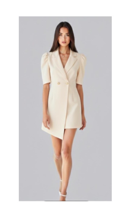 Rochie scurta tip sacou, cu maneca scurta, crem, Crem