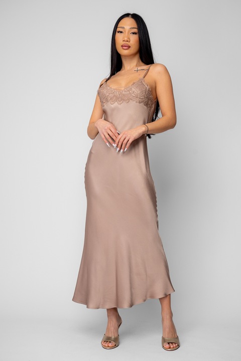 Hosszú pántos ruha csipkével bézs 20063, Bézs