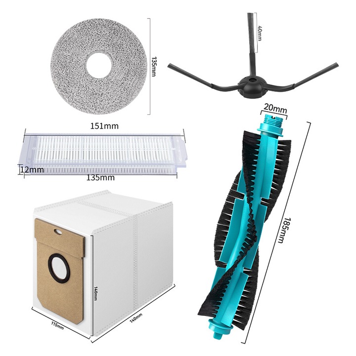 Комплект аксесоари от 6 части за Cecotec Conga 11090, основна четка, странична четка, 2 HEPA филтъра, микрофибърен моп, торбичка за прах