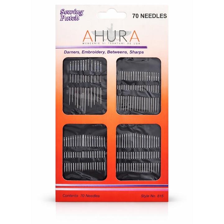 Set ace cusut universale – 70 buc, diverse dimensiuni, pentru cusut manual, broderie si reparatii textile