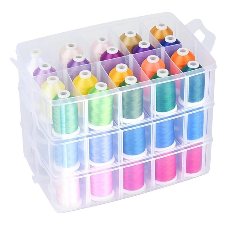 Set Ata De Brodat 63 Bobine, 500 m, Culori Brother, Cutie Depozitare