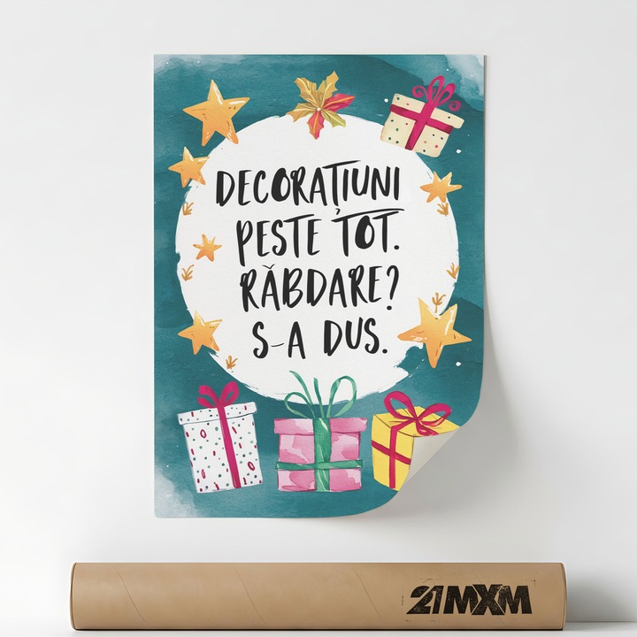 Poster decorativ, mesaj de Craciun, Decoratiuni Peste Tot, A4 (21 x 29.7 cm), Fara Rama