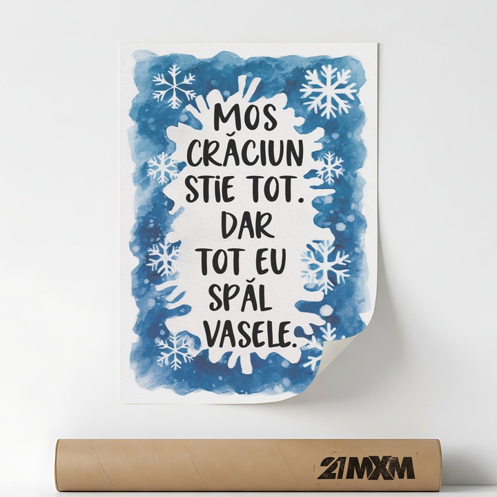 Poster 'Mos Craciun Stie Tot' Pe Panza Mata – Design Minimalist, 30 x 40 cm, Fara Rama