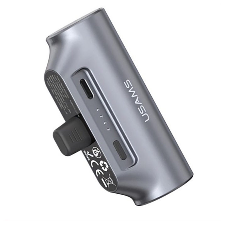 Usams pb79 vésztöltő type-c aljzat, 3000mah, 2a, pd gyorstöltő, led jelzés, type-c csatlakozó, sötétszürke