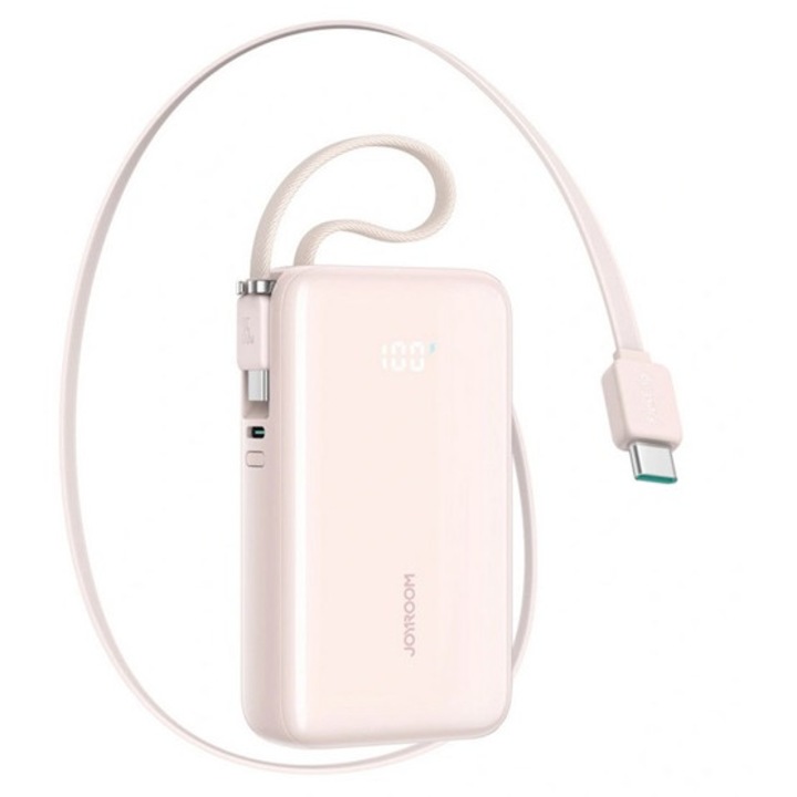 Joyroom vésztöltő type-c aljzat, 10000mah, 35w, pd gyorstöltő 3.0, led kijelző + fix type-c kábel, rózsaszín