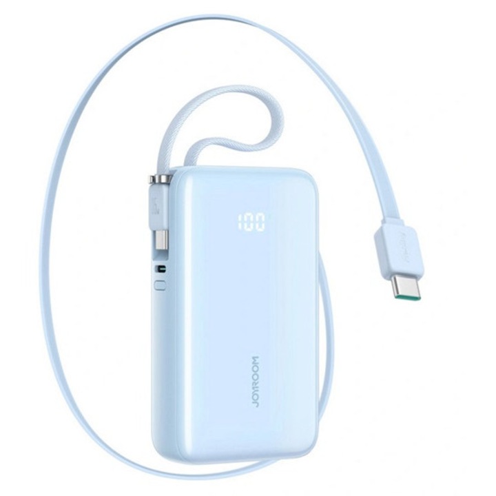 Joyroom vésztöltő type-c aljzat, 10000mah, 35w, pd gyorstöltő 3.0, led kijelző + fix type-c kábel, világoskék