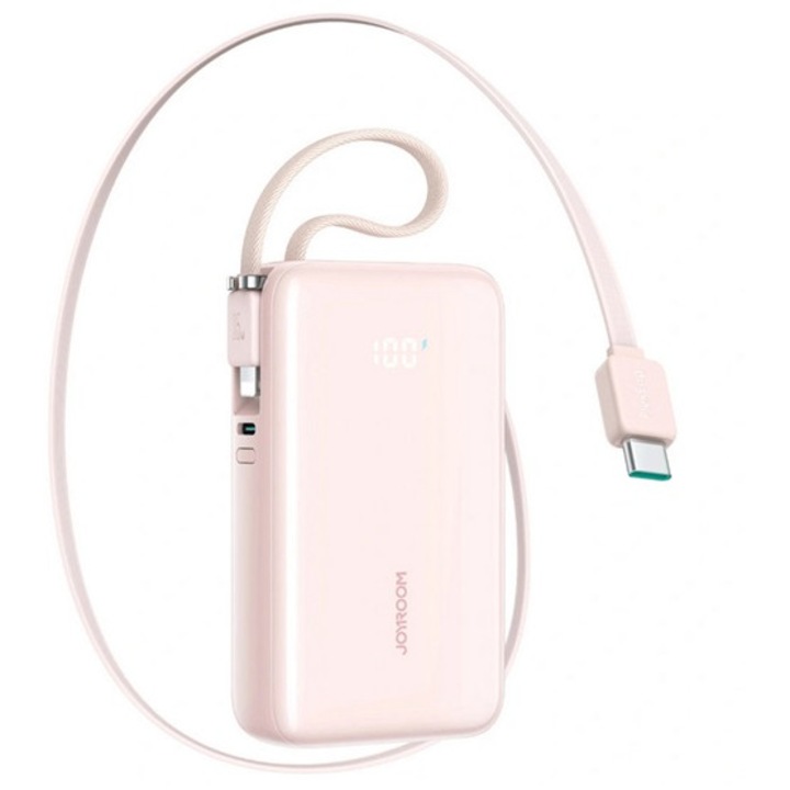 Joyroom vésztöltő type-c aljzat, 10000mah, 35w, pd gyorstöltő 3.0, led kijelző + fix type-c/lightning kábel, rózsaszín