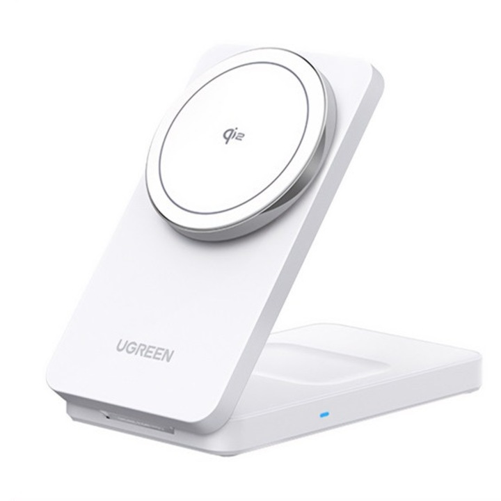 Ugreen w706 asztali töltő 2in1, 15w, wireless, magsafe, airpods töltő, qi2, összecsukható, fehér